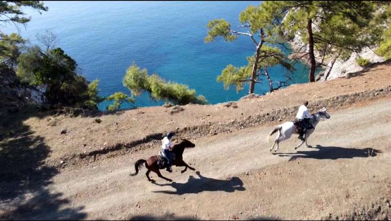Galop randonnée à cheval en Turquie au bord de la mer